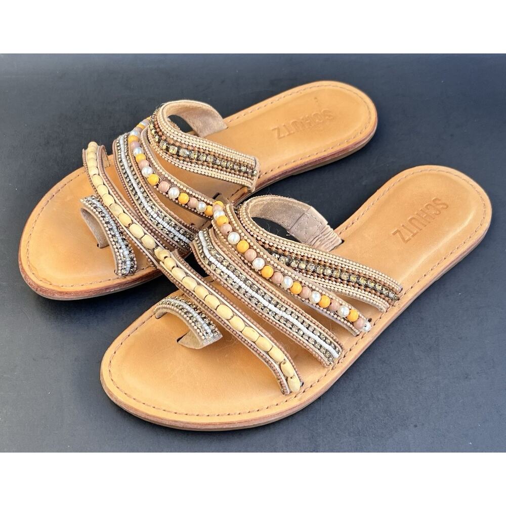Schutz Jodie Beaded Toe-Loop Leather Sandals Women's Size 7.5 US - Picture 2 of 13